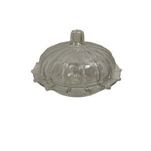 Vintage Clear Glass Round Panel Dome Lid Butter Cheese Dish starburst base